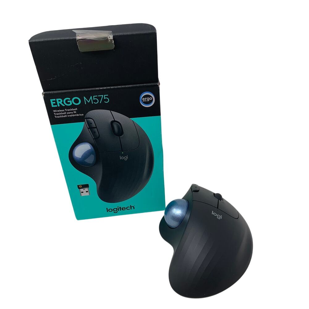 Logitech ERGO M575 Wireless Trackball Mouse Bluetooth USB Receiver Gray